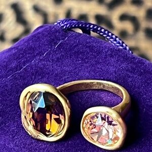 🆕 18k gold plated brass cocktail ring Australian crystal pink yellow champagne 9